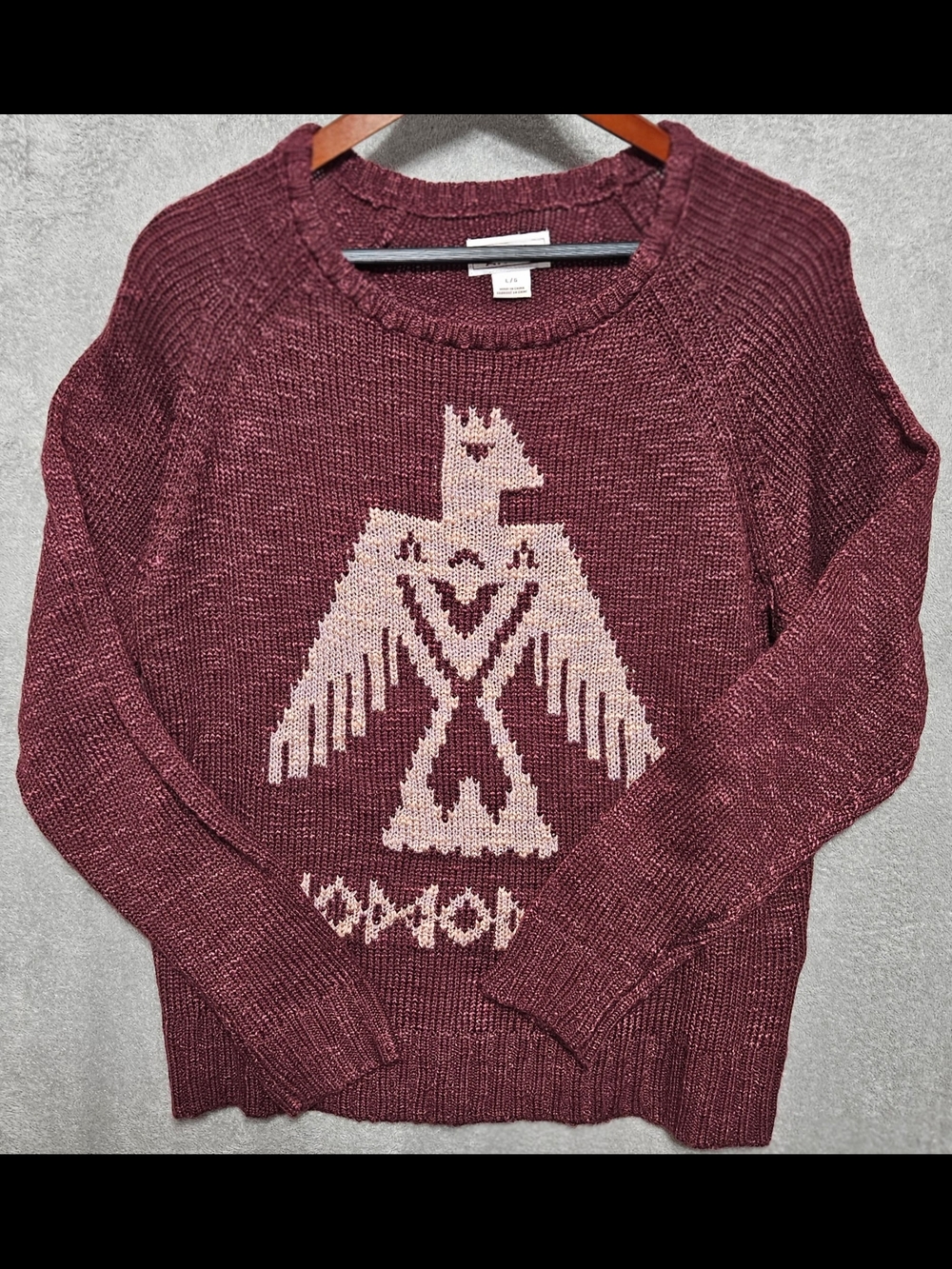Women's Ariat Sweater Maroon Pink Thunderbird Aztec Fired Up Crew size Large